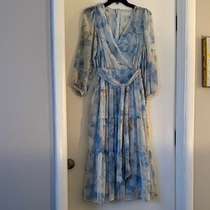 Calvin Klein Light Blue Floral Long Sleeve Dress